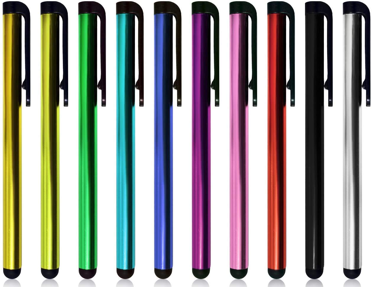 Lilware 10 x Universal Metal Stylus Touch Screen Pens for Smart Phones/Apple iPhone/iPad/Tablet and Other Devices. Set of 10 Colorful Lightweight Pens. Multi-colored