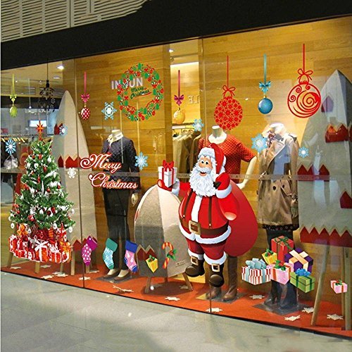LAPOND Christmas Wall Decals Window Stickers Santa Claus Removable Christmas Tree DIY Wall Window Door Mural Shop Decal Sticker for Holiday and Party(2 PCS) - Thumbnail 7