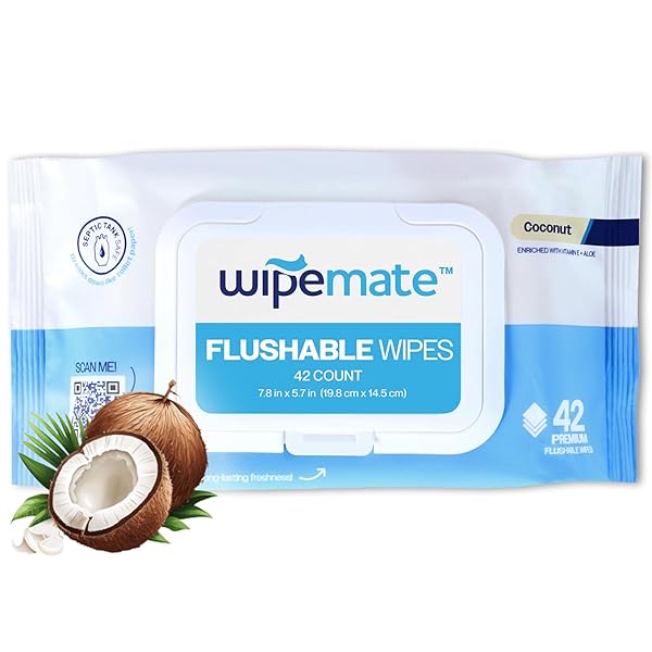 WIPEMATE ULTRA FLUSHABLE BUTT WIPES, SOOTHING VITAMIN E...