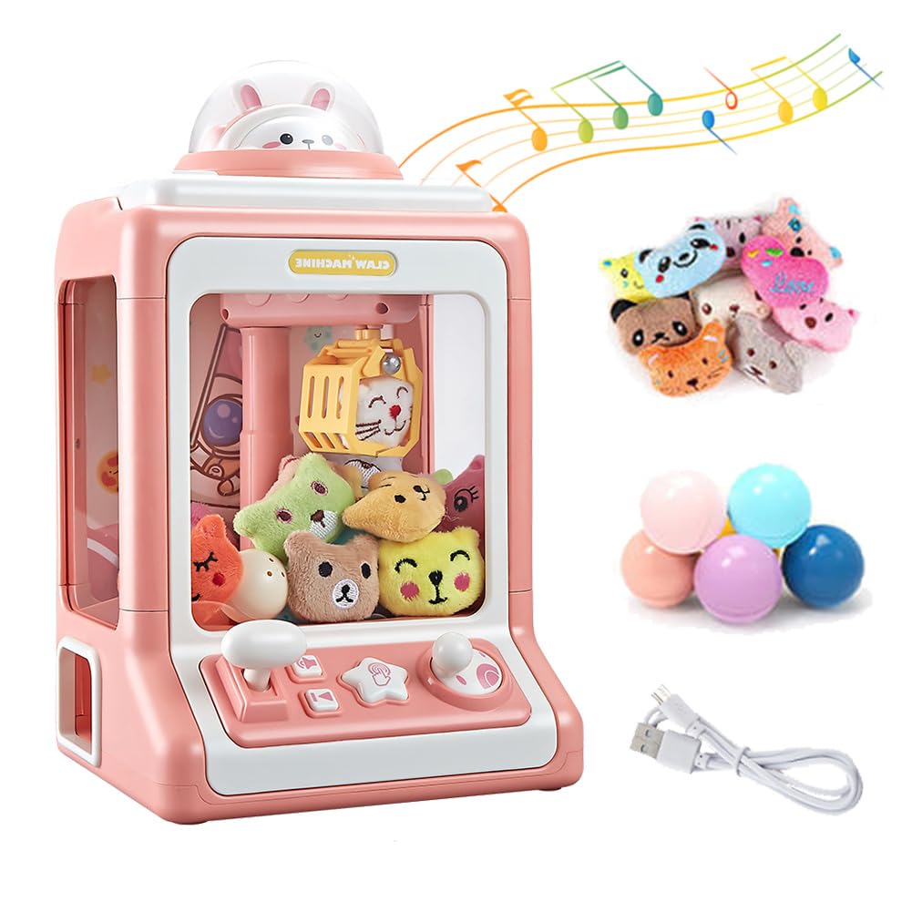Photo 1 of Kids Claw Machine, Mini Candy Vending Grabber, Prize Dispenser Toys for Girls and Boys, Electronic Claw Game Machine for Party Birthdays with Lights Sound, Includes 10 Plush (Pink)