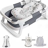 Baby Bath Tub Foldable Bathtub, Collapsible Toddler Bath Tubs with Baths Support Cushion Pad Seat Mat, Anti-Slip Portable Tra