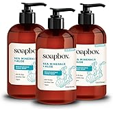 Soapbox Liquid Hand Soap, Sea Minerals & Aloe - Gentle & Moisturizing Hand Wash for Kitchen and Bathroom, Vegan & Cruelty Free Scented Hand Soap 12 Ounce Pump Bottles (Pack of 3)