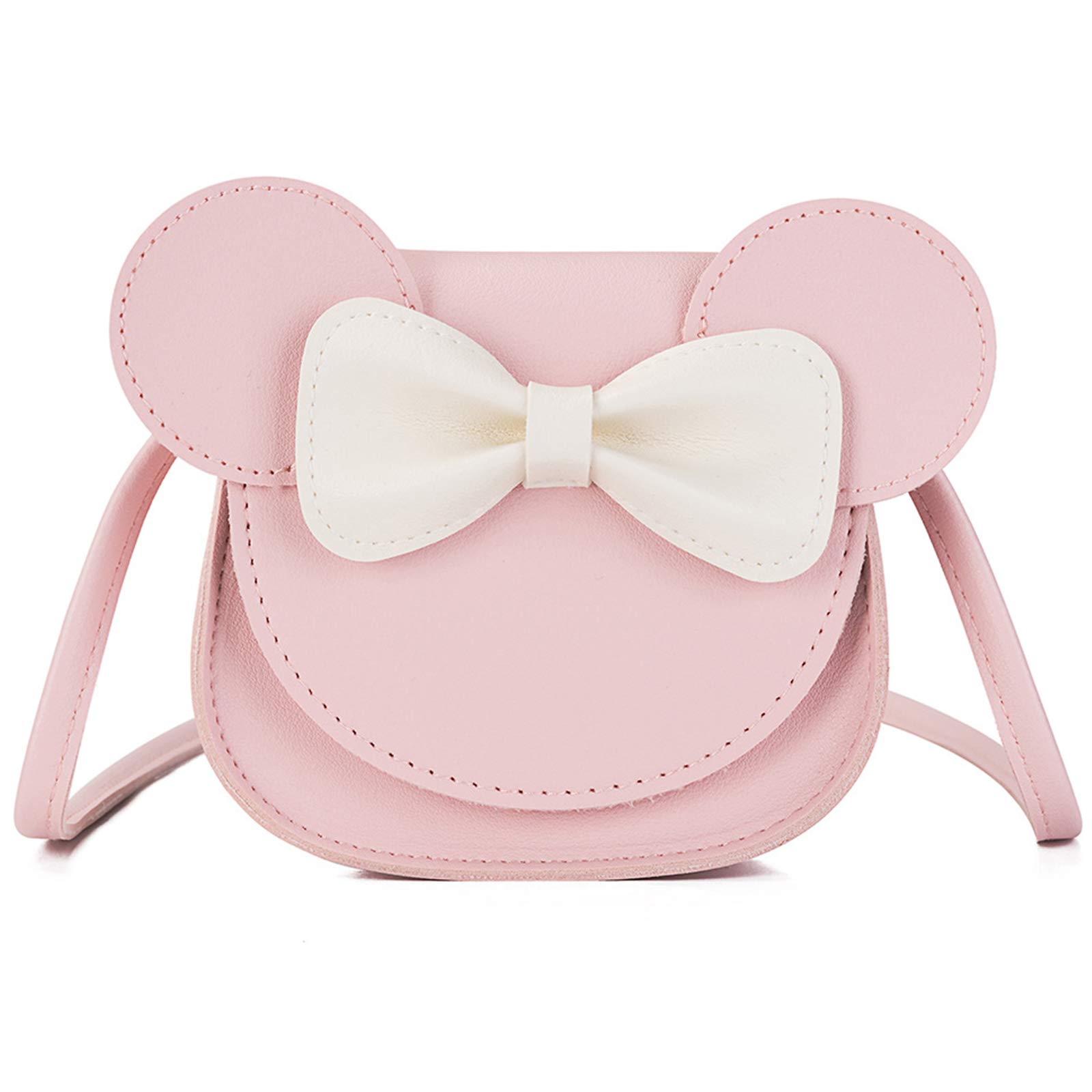 Little Girl's Bowknot Shoulder Bag HandbagLittle Girls Handbags - Shoulder Bag with Bow Knot Mini Flap Bag, Cute Mouse Ear Bow Crossbody Purse, PU Shoulder Handbag for Kids Girls Toddlers (Pink)