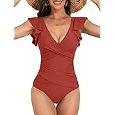 B2prity Women's One Piece Swimsuit Ruffle Slimming Tummy Control Bathing Suit Criss Cross High Waist 1 Piece Swimwear