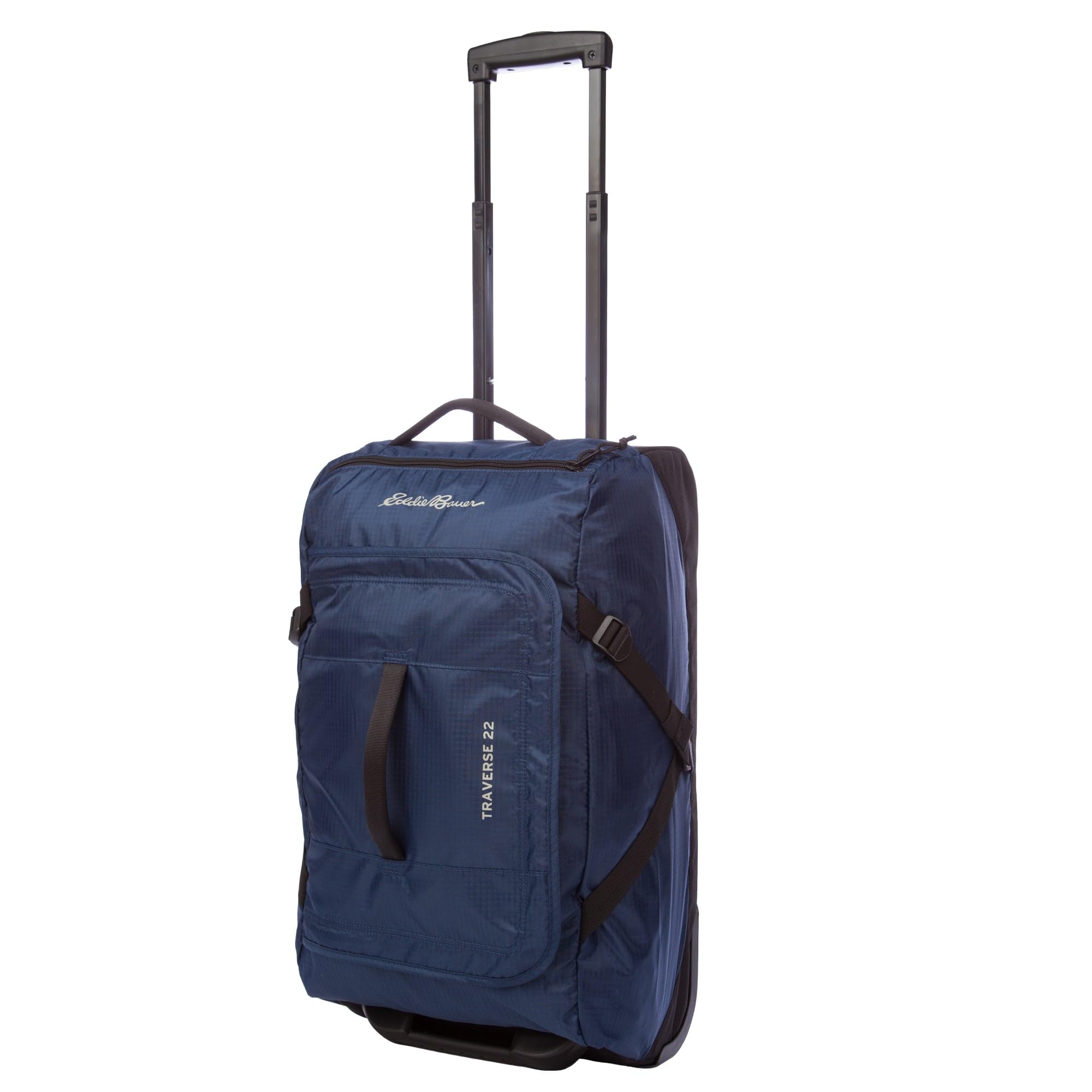 Eddie Bauer Traverse Rolling Duffel Bag-Made from Ripstop Polyester with Telescoping Handle, Medium Indigo, 22L