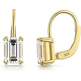 BERRICLE Sterling Silver CZ Solitaire Cubic Zirconia Leverback Drop Dangle Earrings for Women, Asscher/Bezel/Cushion/Emerald/Princess Cut, 1.2-4 Carat, Rose Gold/Yellow Gold/Rhodium Plated