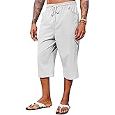 Runcati Mens Harem Capri Pants Casual Elastic Waist Cotton 3/4 Shorts Summer Beach Yoga Tapered Trousers