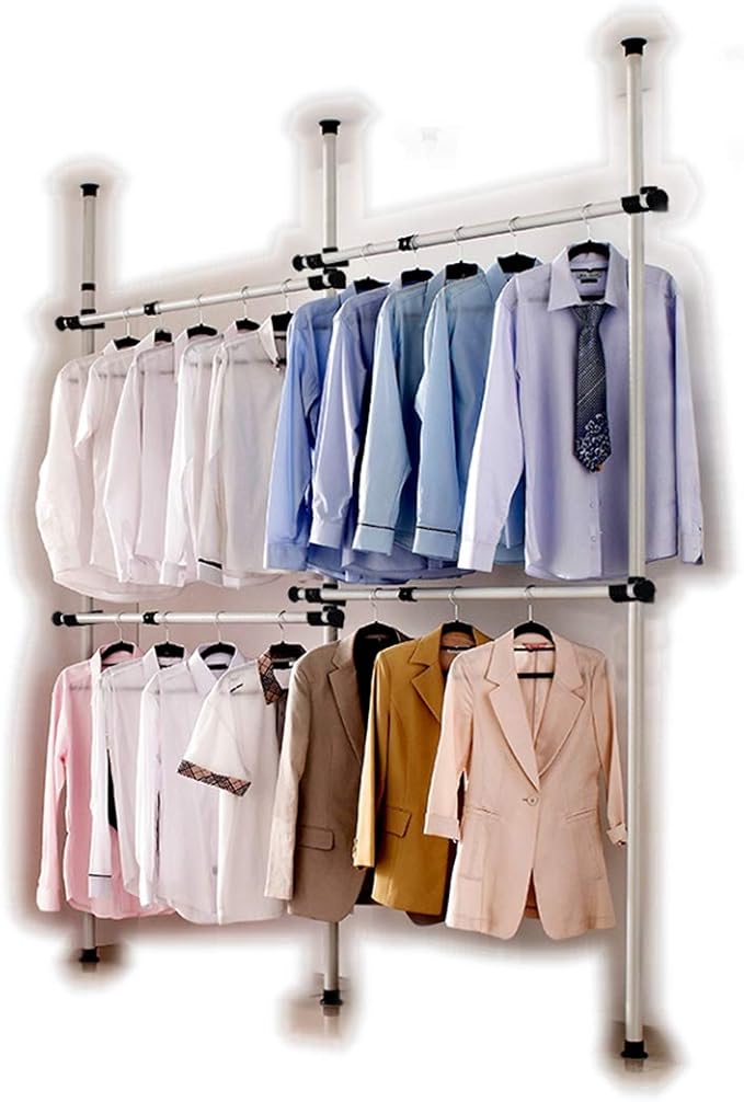Heavy Duty Telescopic Wardrobe Organizer, Movable Hanging Rail, Garment