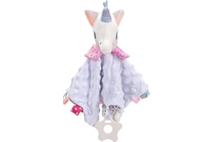 Lormandy for Baby Security Blanket with Tags Teether Unicorn Blanket Soft Baby Blankets for Boys and Girls Baby Stuff for Newborn Toys Snuggle Toy Baby Lovey Dotted Blanket Unicorn Soothing Toy, White