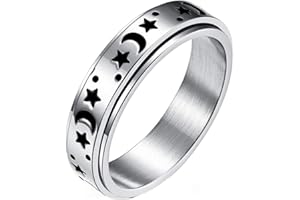 nylry Titanium Stainless Steel Spinner Rings Moon and Star Fidget Ring Stress Relieving Anxiety Ring Engagement Wedding Promise Band for Women Men Size 5-12