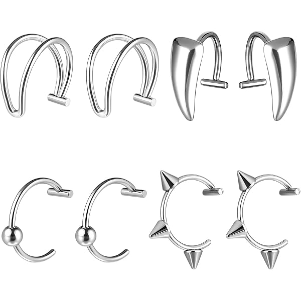 Faux Piercings Lèvre Argent Et Noir – 3 Paires, Clip-on, Acier Inoxydable, Pour Halloween Et Déguisement - 8