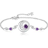 FANCIME Valentines Day Gift Birthstone Bracelets 925 Sterling Silver Moon and Star Bangle Charm Bracelet Fine Jewelry Anniversary Birthday Day Gift for Her Women, Adjustable Chain 6.7"+1.2" Extend