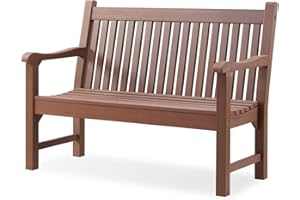 Psilvam Garden Bench, 2-Person Poly Lumber Patio Bench, All-Weather Outdoor Bench That Never Rot and Fade, Suit for Garden, Porch and Park(Brown)