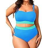 Tempt Me Women Plus Size High Waisted Bikini Bandeau Two Piece Swimsuit