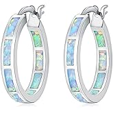 CiNily Sterling Silver/Rose Gold/Yellow Gold Plated Hoop Earrings 20mm,Multicolor Opal Small Hoop Earrings for Women Girls Hypoallergenic Jewelry for Sensitive Ears Gemstone Earrings