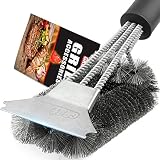 Grill Brush And Scraper - Extra Strong BBQ Cleaner With Triple Scrubber - Safe Bristles 18