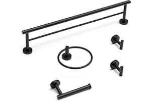 IDEA CASA Black Bathroom Hardware Set - Bathroom Towel Racks Toilet Paper Holder and Towel Bar 5 Piece Bathroom Accessories S