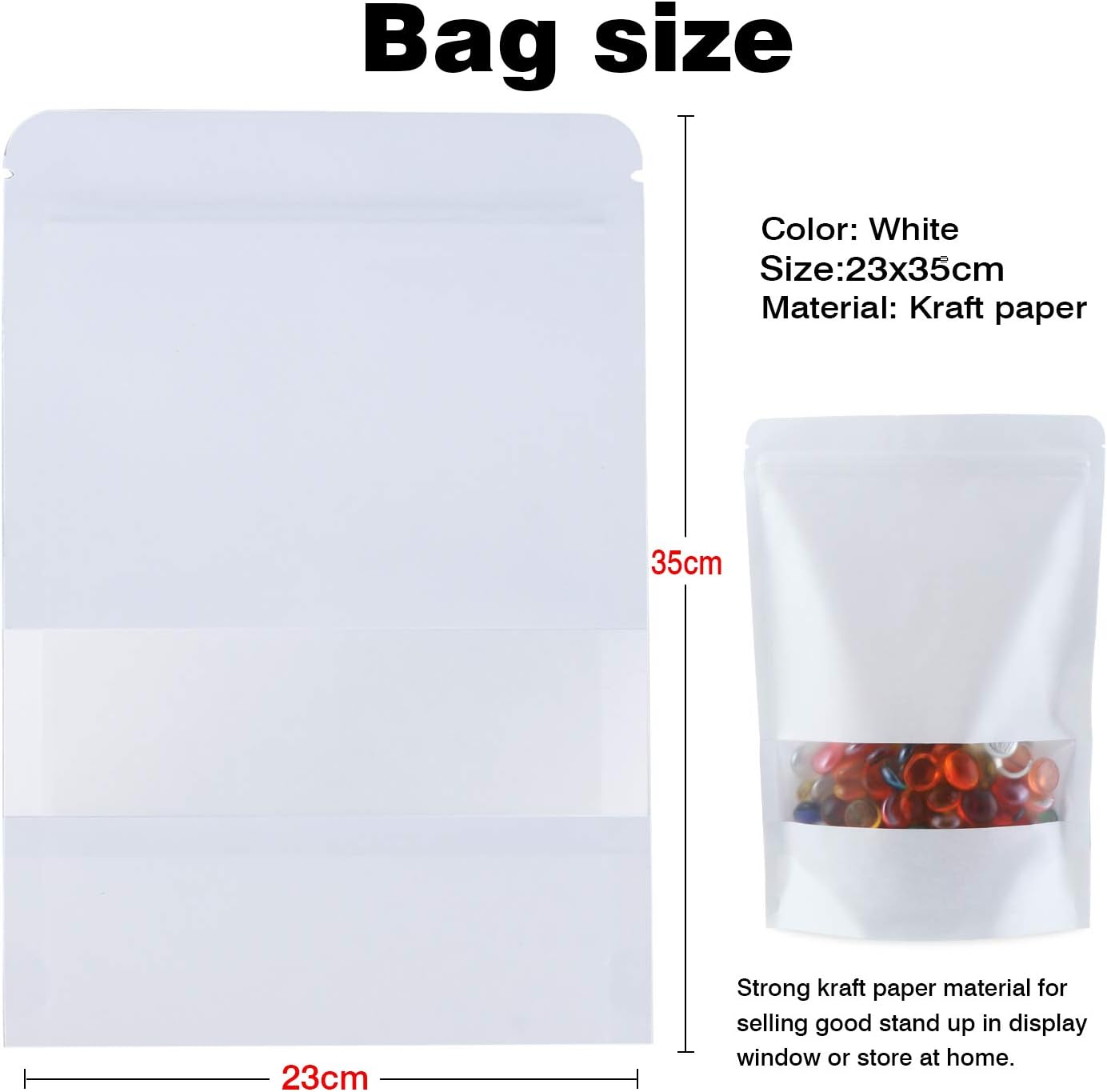 TsunNee 50PCS Kraft Paper Stand Up Food Bags, Kraft Paper Food Storage Pouches, Reusable Ziplock Seal Bags - Image 5