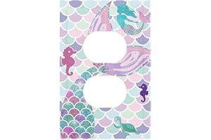 SPTVAN Mermaid Scales Tail Duplex Outlet Cover Decorative 1 Gang Receptable Switch Wall Plate Electrical Faceplate for Girls Kids Bedroom Nursery House Living Room Decor