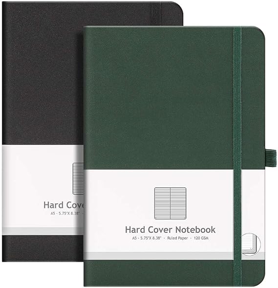 Lined Ruled Notebook, 2 Pack A5 Line Journal Hardback with Sticky