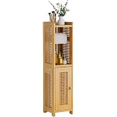 AmazerBath Toilet Paper Holder Cabinet, Bamboo Toilet Paper Holder Stand for Bathroom, Small Toilet Paper Storage Cabinet with Rattan Door, 30.3x7.8x7 inches