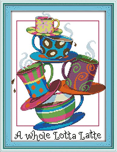 Stamped Cross Stitch Kits Five Cup 14Count 32cmx32cm DIY Needle Work for Home Decor