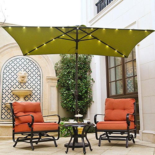 USspous Patio Umbrella with LED Lights 9 x 6ft Rectangle Tilting Solar Outdoor Beach Market