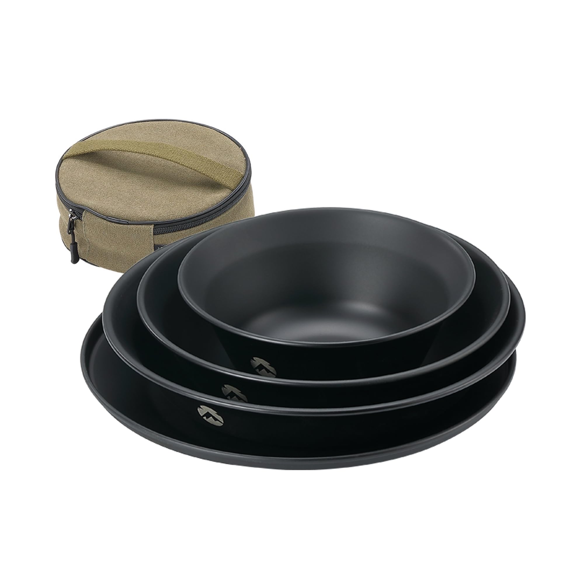 CAMPINGMOON Camping Tableware Set Stainless Steel Camping Plates Bowl Stackable Outdoor Dinnerware Canvas Carry Case Camping Hiking Picnic (4, Black (Titanium Oxide Coating))
