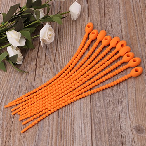 Onpiece Silicone Bag Ties Cable Management Zip Tie Twist All Purpose Multi Use Bag Clip, Set of 10 (Orange)