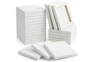 PLAZOTTA 4x4 Inch Mini Stretched Canvas Panels,24 Pack Small Canvas Boards Square Canvas for Craft, Painting Party