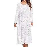 MZROCR Cotton Nightgowns for Women Soft Long Sleeve Night Gowns for Adult Women Comfy Night Shirts Lightweight Sleepwear