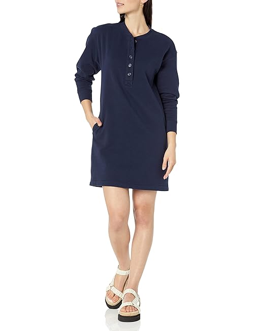 Amazon Essentials Women's Knit Henley Sweatshirt Dress (Available in Plus Size), Navy, Medium