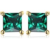 JewelryPalace Square 0.8ct Genuine Garnet Peridot Amethyst Citrine Topaz Created Ruby Sapphire Simulated Emerald Gemstone Stud Earrings Women, 14k Gold Plated 925 Sterling Silver Earring Jewelry Set