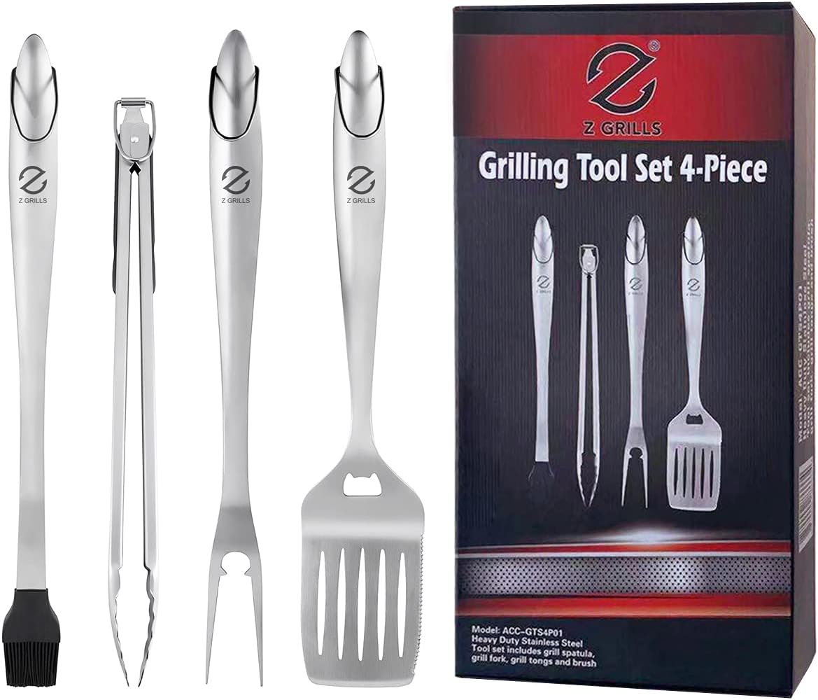 Z GRILLS Heavy Duty BBQ Grilling Tools Set 18 Inch Stainless Steel Spatula, Fork, Basting Brush & Tongs Barbecue Accessories Kit-Grill Gift for Dad on Father’s Day Birthday : Garden & Outdoor