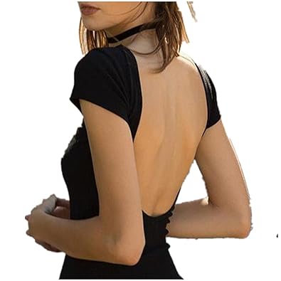 Tank Tops damen Kolylong® Frauen Elegant Einfarbig Kurzarm Blusen Kurz Reizvoller Rückenfreie Top Festlich Oberteile Bauchfre