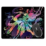 Extra Large (X-Large) Size Non-Slip Rectangle Mousepad, FINCIBO Colorful Octopus Black Mouse Pad For Home, Office And Gaming Desk