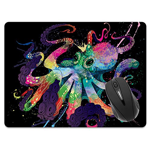 Extra Large (X-Large) Size Non-Slip Rectangle Mousepad, FINCIBO Colorful Octopus Black Mouse Pad For Home, Office And Gaming Desk
