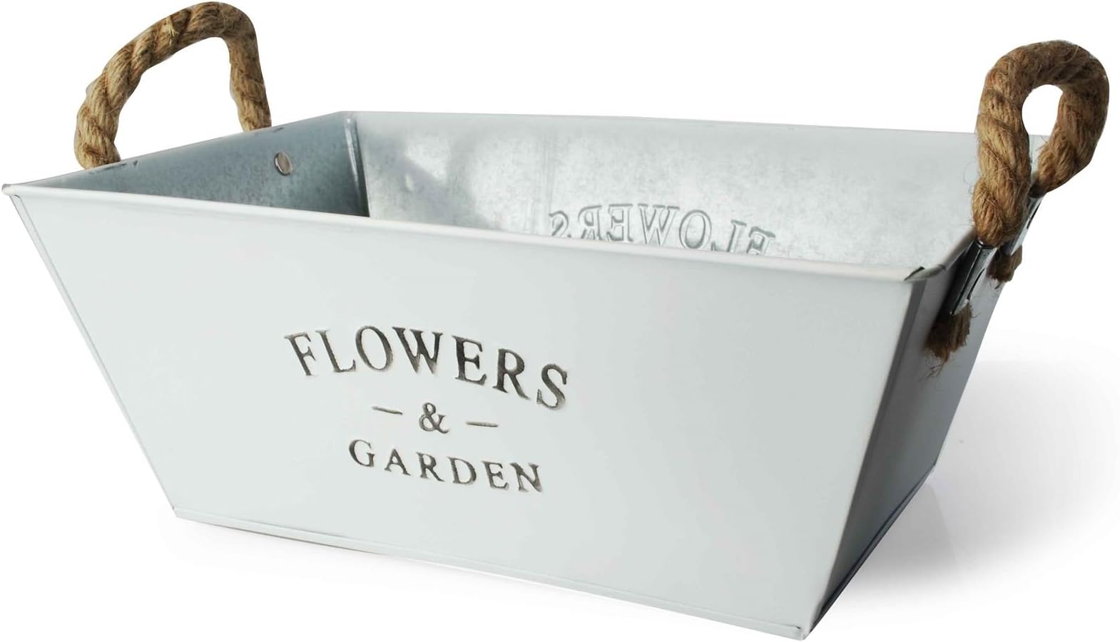 Mondex Big Square Metal Planter Pot Garden Bucket Tin Box in White & Black Lace Handles HTYE4111 F217