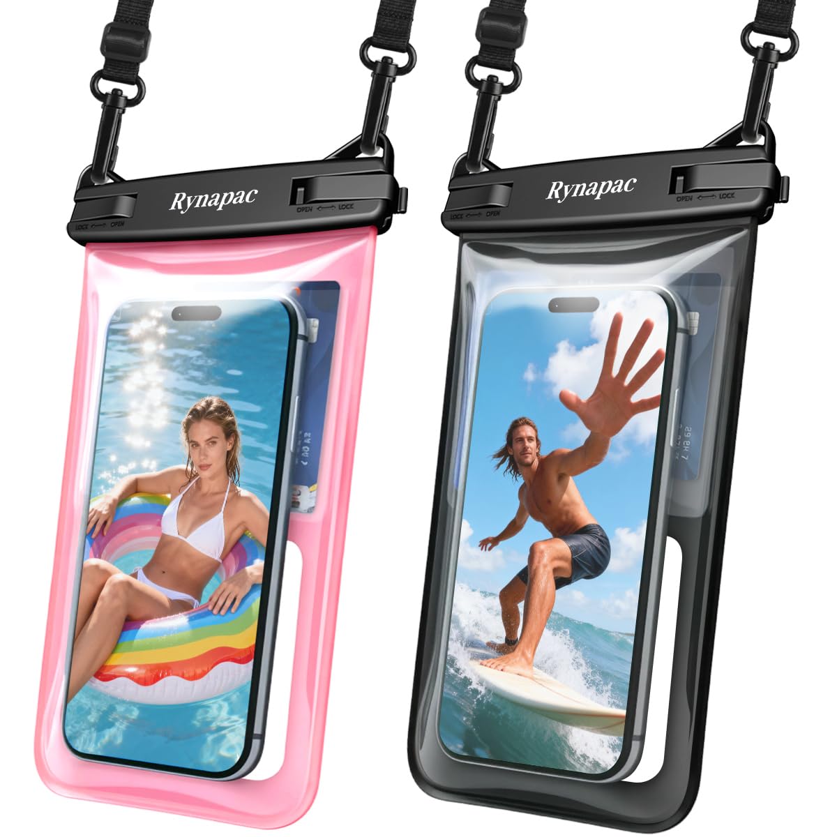 Rynapac Waterproof Phone Pouch Floating - 2Pack, [Up to 8.5''] IPX8 Waterproof Phone Case with Lanyard for iPhone 17 16 15 Pro Max, Touchscreen & Underwater Photography, Beach Travel Cruise Essentials