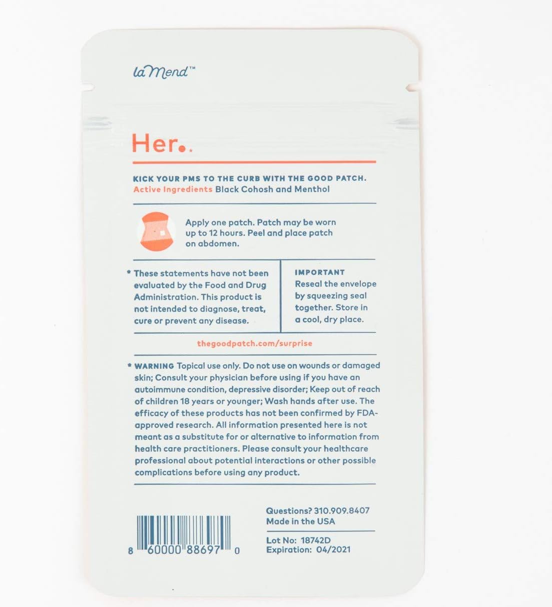 The Good Patch Her Patch Soothes Menstrual Discomfort with Black Cohosh and Menthol. Plant Based (2 Pack) (8 Patches): Health & Personal Care