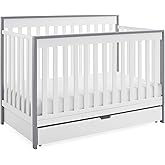 Delta Children Mercer 6-in-1 Convertible Crib with Storage Trundle, Greenguard Gold Certified, Bianca White/Grey