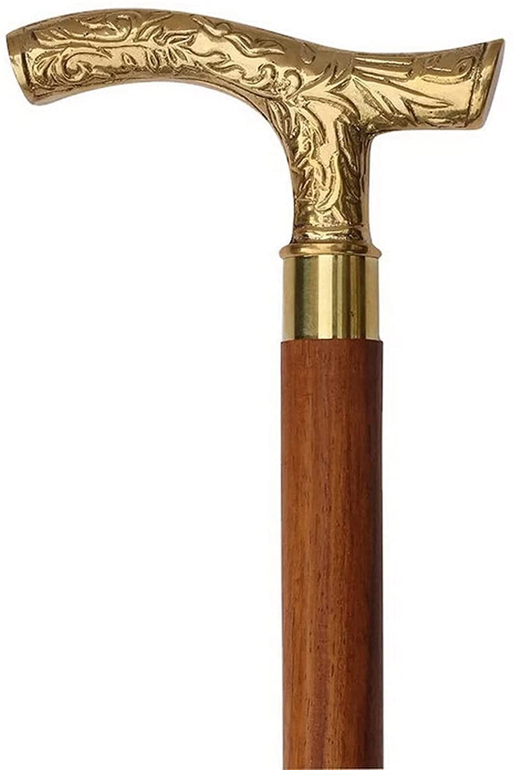 Walking Stick - Men Derby Canes and Wooden Walking Stick for Men and Women - 37" Brown Ebony Brass T Shape Handle in Golden Tone Natural Wood Unisex Cane