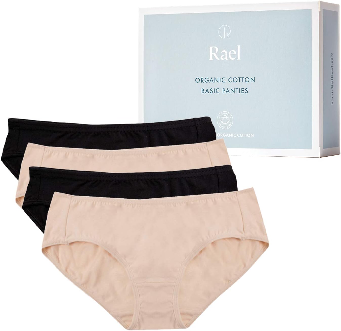Hesta Women's Organic Cotton Basic Panties Underwear 4 Pack (X-Small, 2black/2natural)