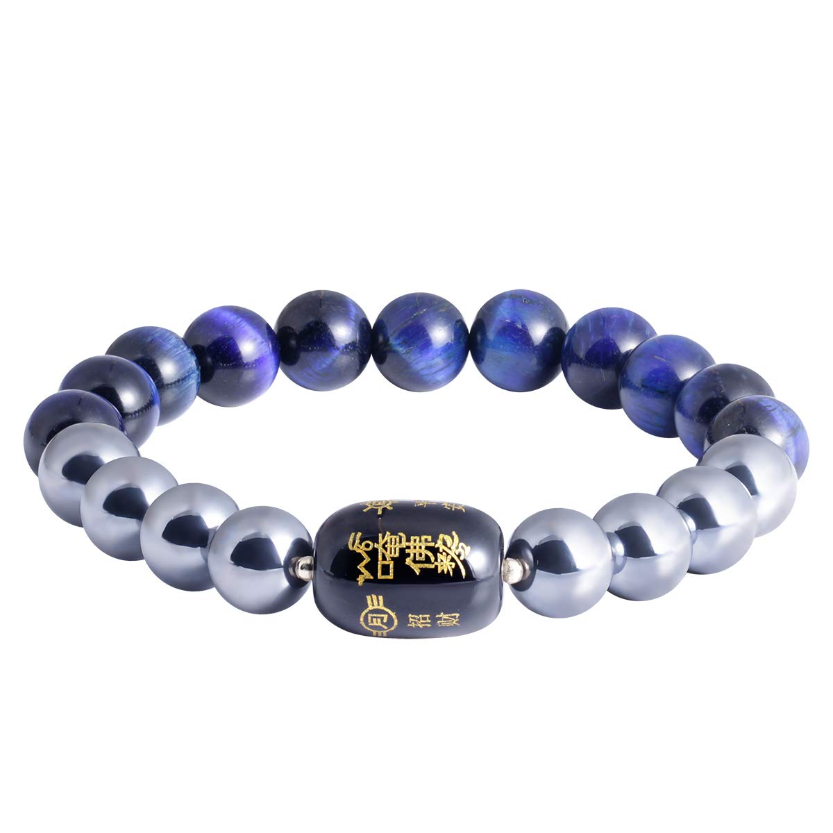 Jewboo Triple Protection Feng Shui Bracelets Terahertz/Tiger eye/Agate Amulet for Men Women Natural Stone 10mm Prosperity Healing Stretch