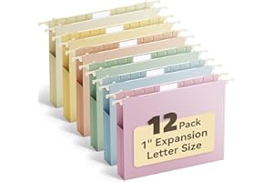 Ansook Plastic Hanging File Folders Letter Size,1" Expandable File Organizer,12 Pack Reinforced Filing Cabinet Folders,File Folder with Tabs,Morandi Colored Heavy Duty Hanging Folders for Office