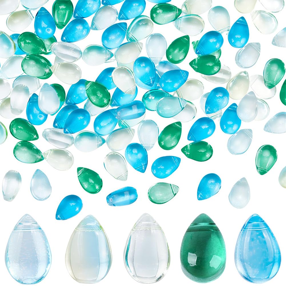 SUNNYCLUE 150PCS 5 Colors 10mm Glass Tear Drop Beads Water Drop Beads Teardrop Waterdrop Sparkling Crystal Glass Transparent Loose Charms Bulk for Jewellery Making DIY Beading Bracelet