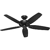 Hunter 52 inch Outdoor or Indoor Ceiling Fan No Light with Pull Chain - Black Ceiling Fan without Light, Standard Mount, 5 Blades, For Patio, Porch, Living Room - Builder Elite 53294, Matte Black