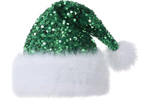 Slsxip Personalized Sequin Santa Hat for Adults, Red Glitter Christmas Party Hat, Xmas Halloween New Year Holiday Headwear