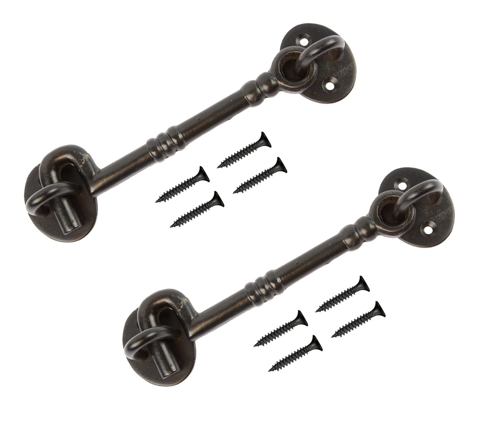 TERF® 150mm Heavy Duty Antique Black Cabin Door Hook and Eye Lock 150mm (6 inch) Cabinet Latch Catch including Fixing Screw For Door Gate Window Closet Shed Latch - Pack of 2