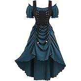 ROSE GAL Rosegal Women Plus Size Steampunk Renaissance Costume Dress Cold Shoulder Ruffles Lace-up High Low Dress